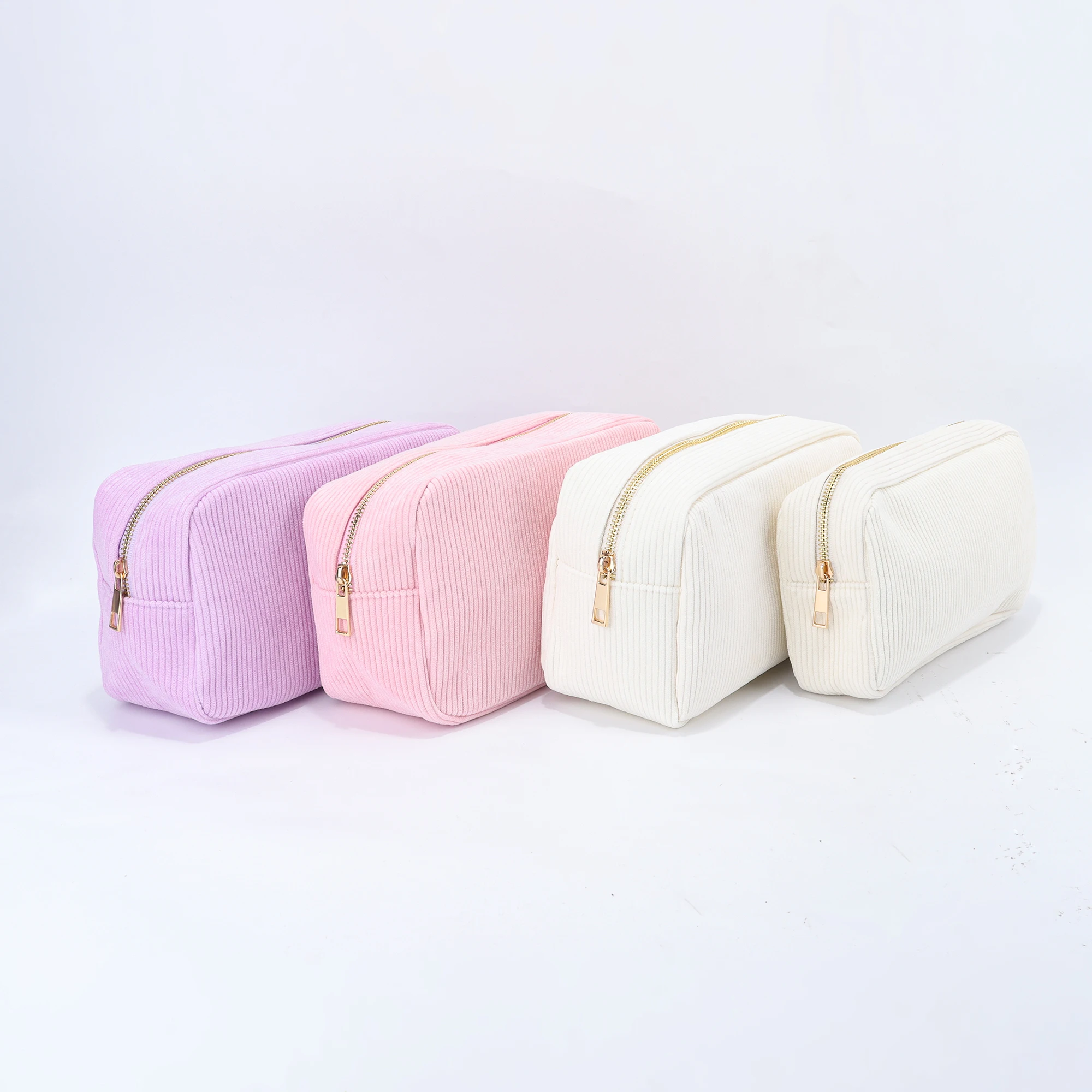 Keymay Stock Black Friday 4pcs Corduroy Makeup Pouch Cute Pink Beige