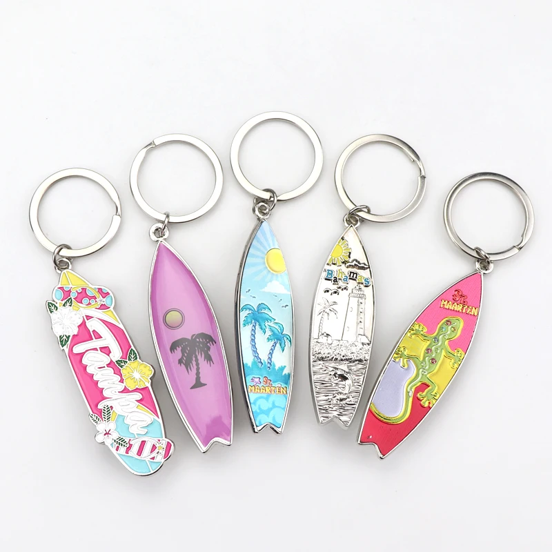 Personalized Unique Style Colorful Surfboard Keychain Summer Ocean Beach Souvenir Metal Keychain