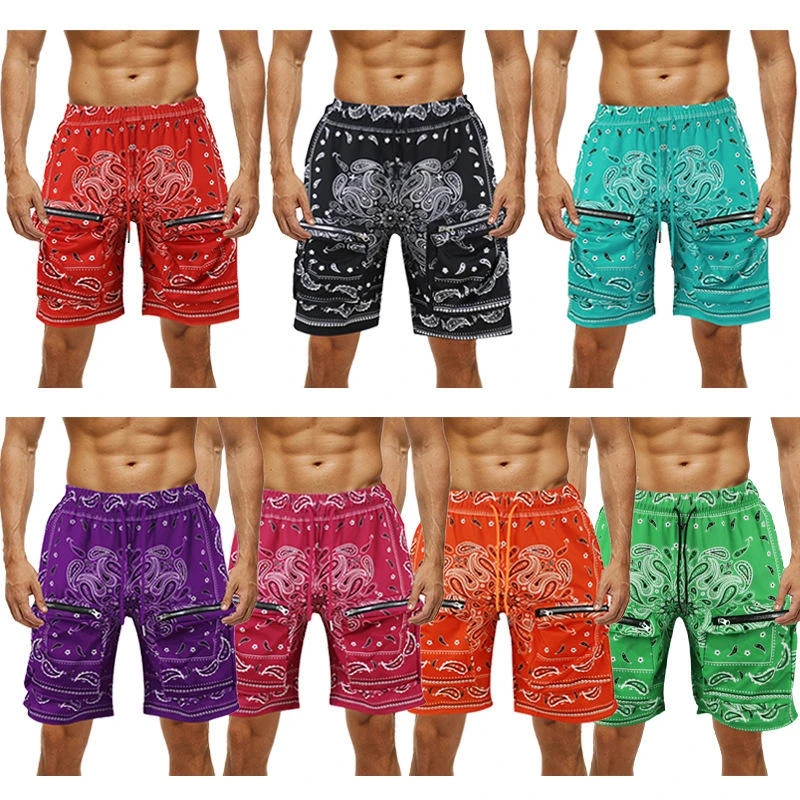 FACADE PATTERN ♥ Cotton Utility Shorts / 追跡付 Custom Streetwear Zipper Pocket Paisley Bandana Cargo Shorts Men