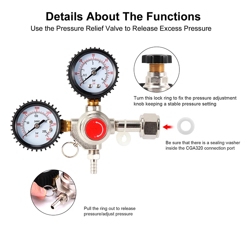 Keg Regulator Co2 Kegerator Regulator Cga320/w21.8 060 Psi Working