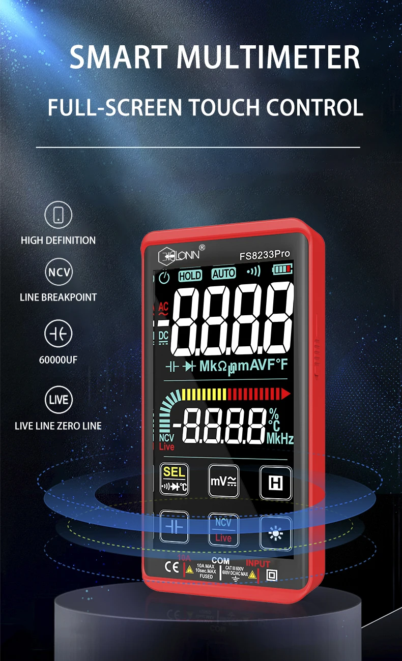 9999 Counts Touch Screen Rechargeable Digital Multimeter Fs8233pro