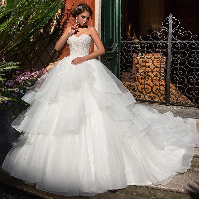 S1196L 2026 Modern Princess Style Wedding Dress New Fashion Sleeveless  Strap Tube Top Fluffy Tulle Long Tail Fairy Air High-End