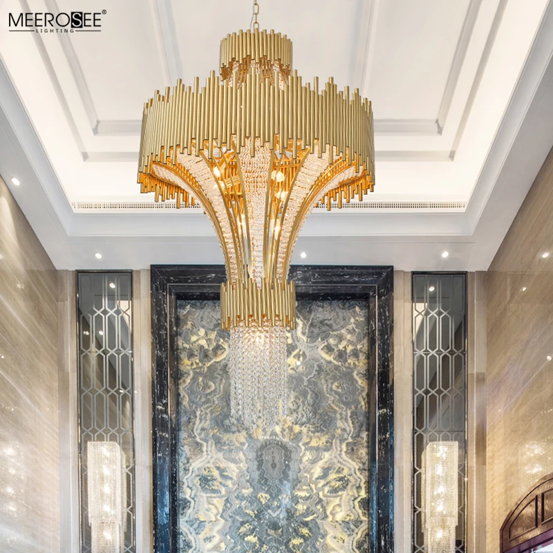 Meerosee Crystal Lamp in Grand Luxury Hotel Hall Lobby Chandelier Modern Uplight Glass Chandelier Lamp MD86802