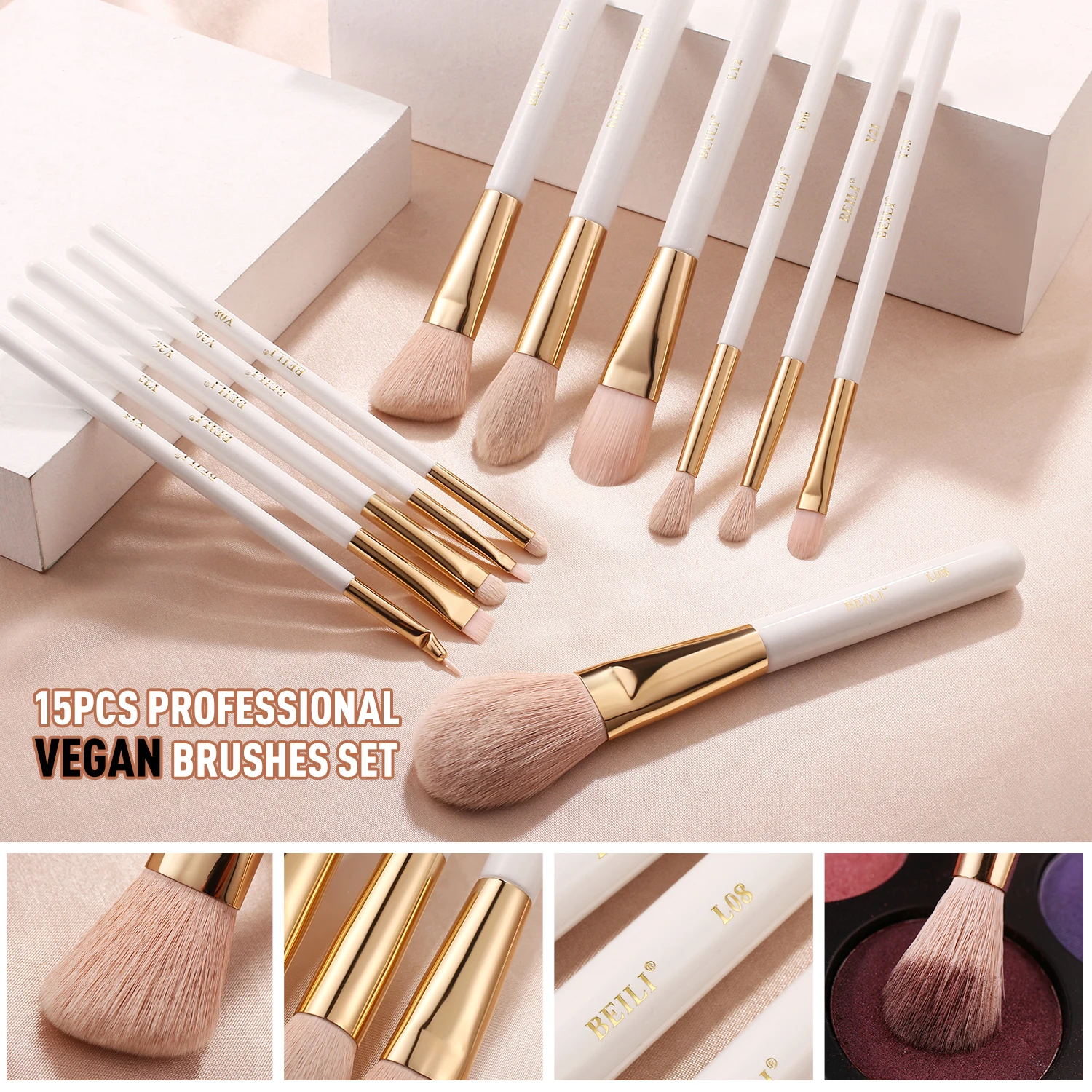 BEILI glitz ve glam 12 parça şartları sentetik saç kozmetik çantası ile  makyaj fırçası takım beyaz ahşap saplı makyaj fırçası es