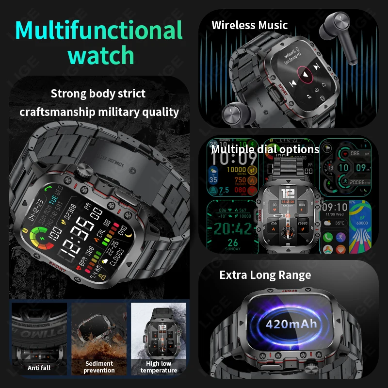 LIGE BW0667 Smart Watch for Men Answer Dial Call Watch Sport Fitness Waterproof Al Voice aperçu 6