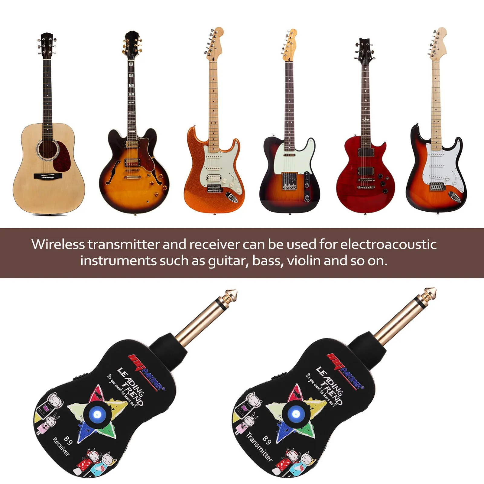 B9 Wireless Guitar System Rechargeable 4 Channels Guitar Transmitter Receiver Set Electric Guitar Bass Pick Up