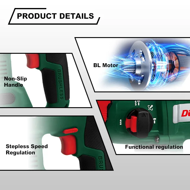 Dekton-7520 Cordless Rotary Hammer Drill-Lightweight Type with Adjustable Gear Position  Brushless Motor Power Rotary Hammers manufacture