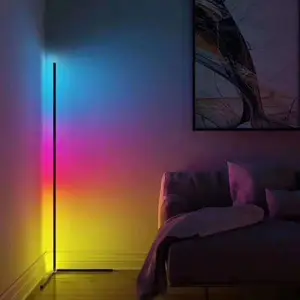 Modern Simple Nordic Black RGB Remote Control Color Change Stand Corner Floor Lamp for Bedroom Living Room