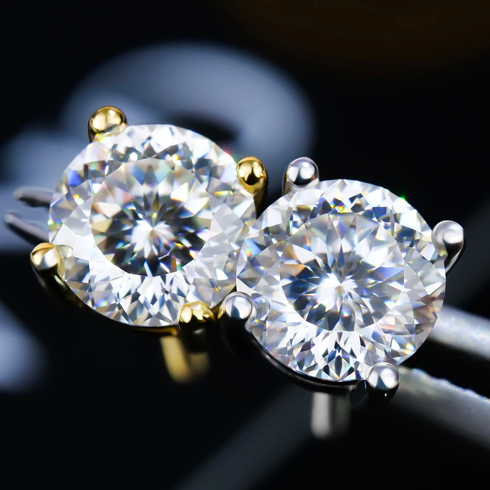 Moissanite Earrings Studs : Portuguese Cut Colorless Round Moissanite Diamond Sterling Silver Screw Stud Earrings for Women Men