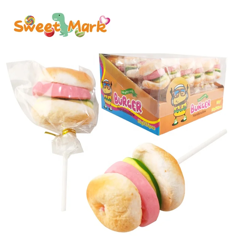 Burger Shape Soft Marshmallows Lollipop Cute Sweet Cotton Candy Stick