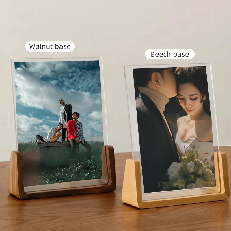 Fast Delivery Wholesale U Shape Wooden Acrylic Photo Frame Beech Solid Wood Acrylic Picture Frame