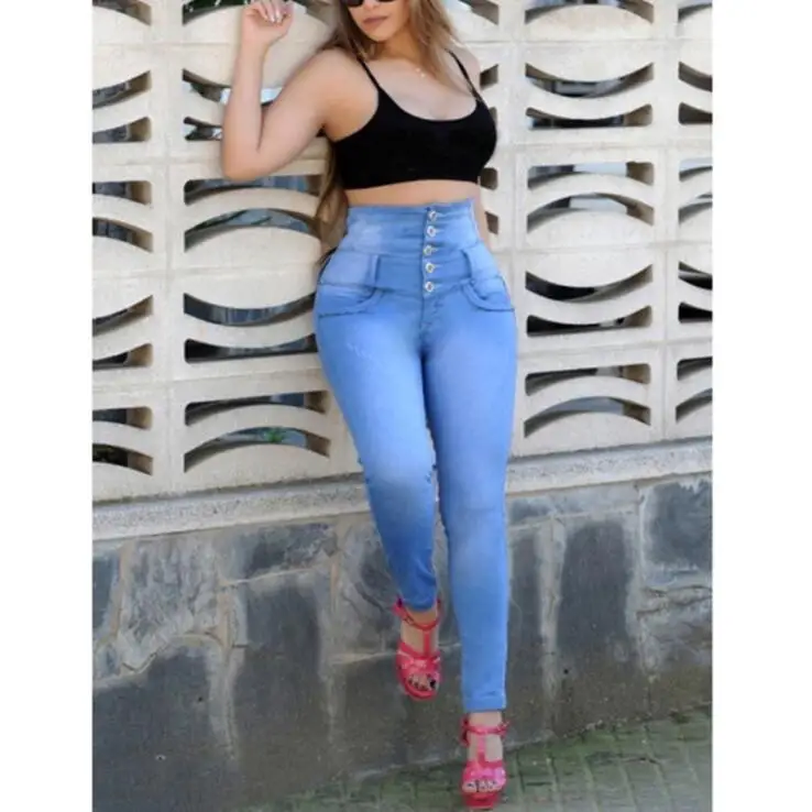 Coldker Slim Jeans For Women Skinny High Waisted Blue Denim Pencil Jeans Stretch Pants Woman Pants