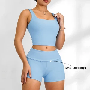 OEM High Quality Women's Solid 2-Piece Breathable Recyclable Fitness Yoga Set Strapless Sports Bra Shorts Reversible Design