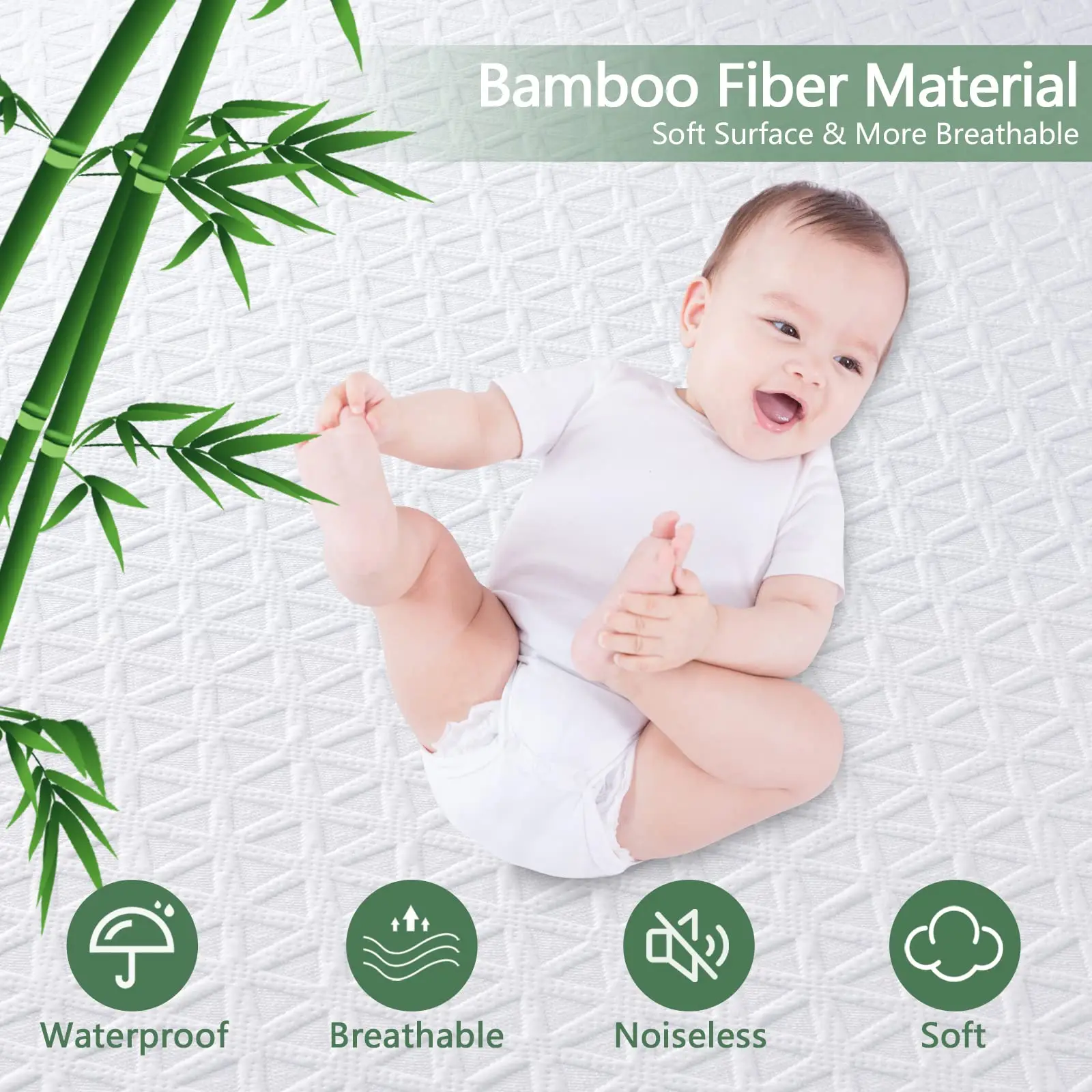 Bamboo Fiber White Waterproof Mattress Protector