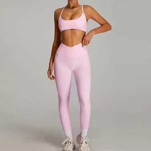 Cross Back Sports Bra & Seamless Leggings High-Intensity Four-Way Stretch Workout Sport Outfit Women