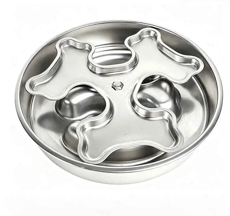 product stainless steel spiral slow feeder pet bowl anti slip anti tip over dog cat feeding bowl for teddy golden retriever-6