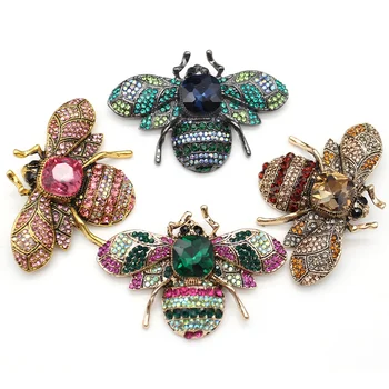Vintage Gold Plated Purple Rhinestone Insect Honey Bee Brooches Crystal Bee Brooch for Women