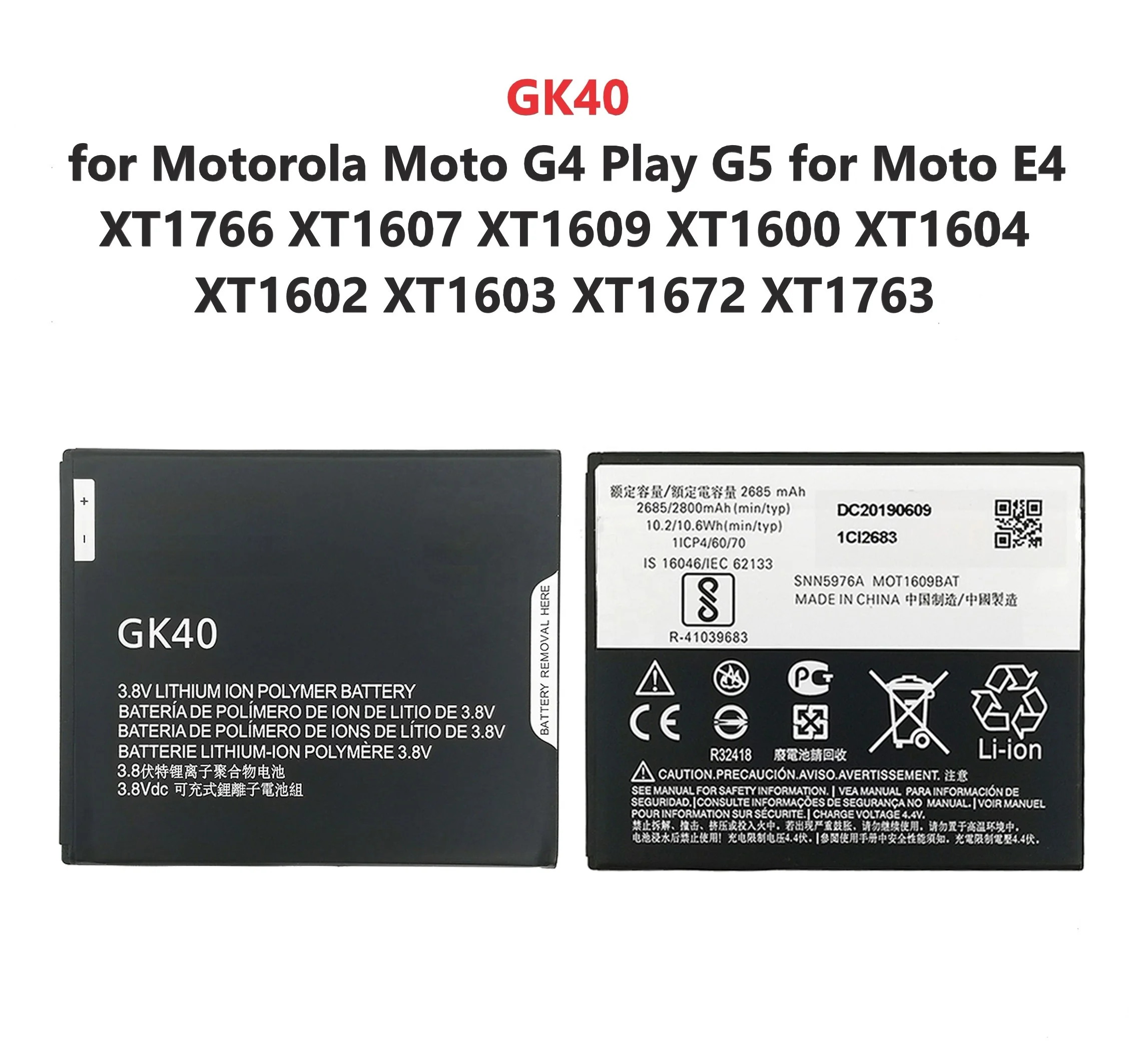 For Motorola Moto G4 G5 E4 Play XT1607 XT1609 GK40 2800mAh Replacement  Battery