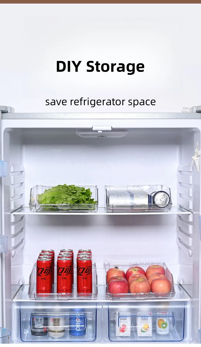 expandable refrigerator food storage box stackabletransparent plastic organizer with adjustable width for home organization-7