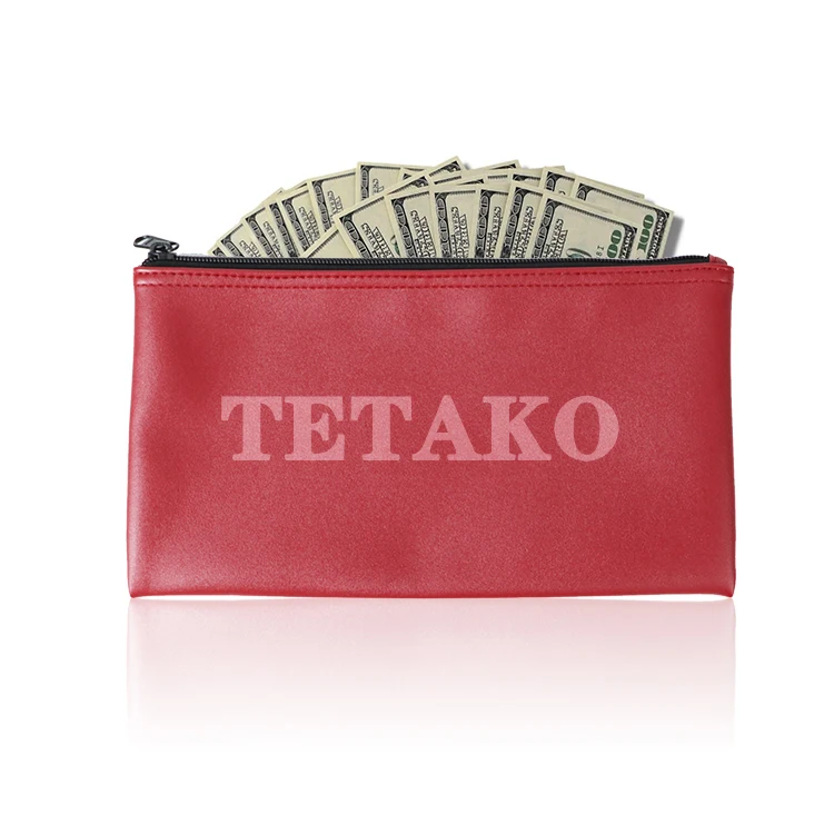 Multi Function Custom Logo PU Leather Safe Cash Money Transport Storage Security Zipper Bank Deposit Bag