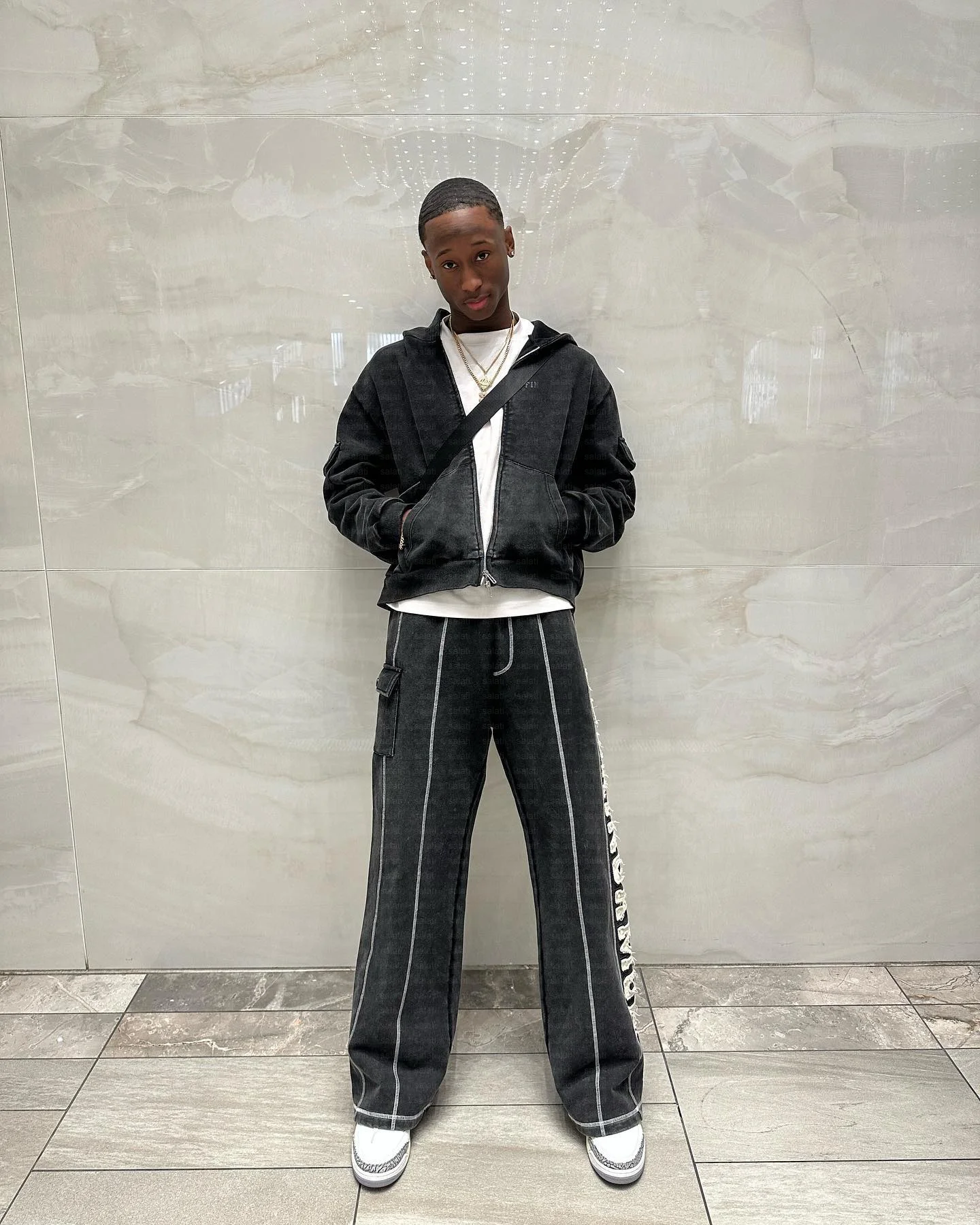 Sweatsuits 2pcs Jogging Suits Zip up Applique Embroidery Cotton Acid Wash Tracksuit Cargo Flare Sweatpants and Hoodie Jogger Set gallery 2