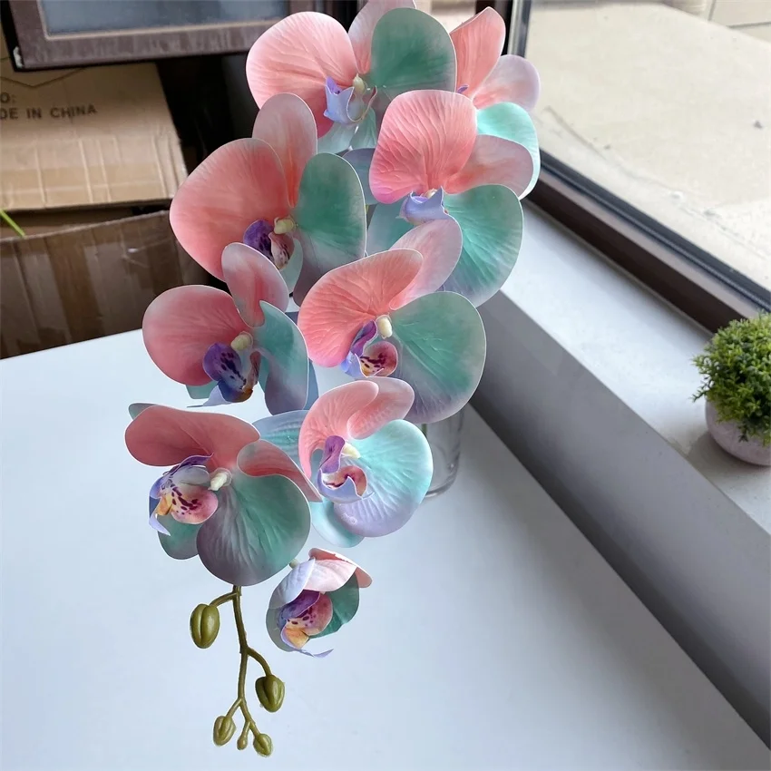 3d Printing Real Touch Orchids Gradient Rainbow Orchid Flowers 9 Heads Latex Butterfly Flower Artificial Orchids