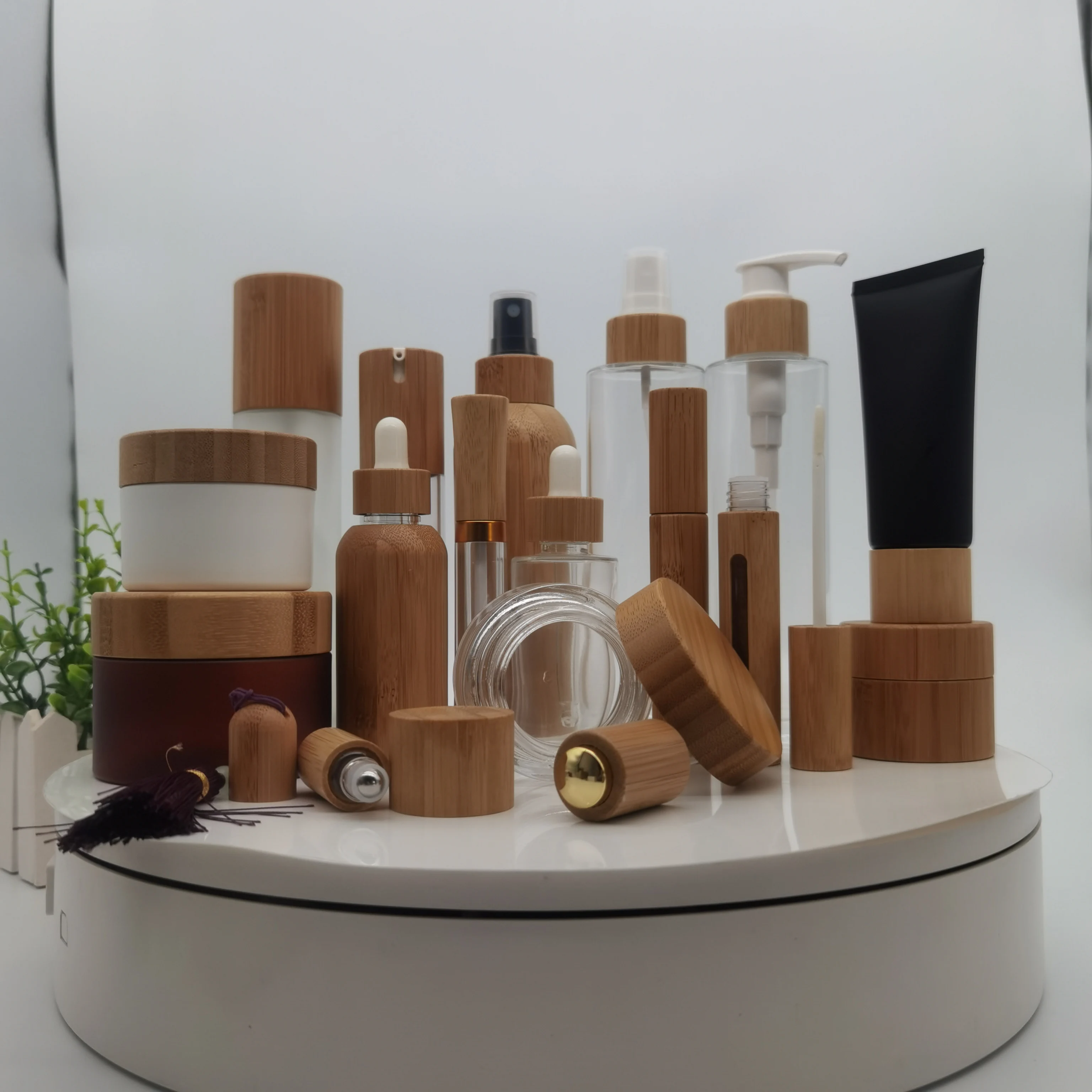Opal weies Glas kosmetische Bambus Holz Serum Pump flaschen 50 100 120 ml  undurchsichtig wei 50g Glas mit Bambus Holzdeckel