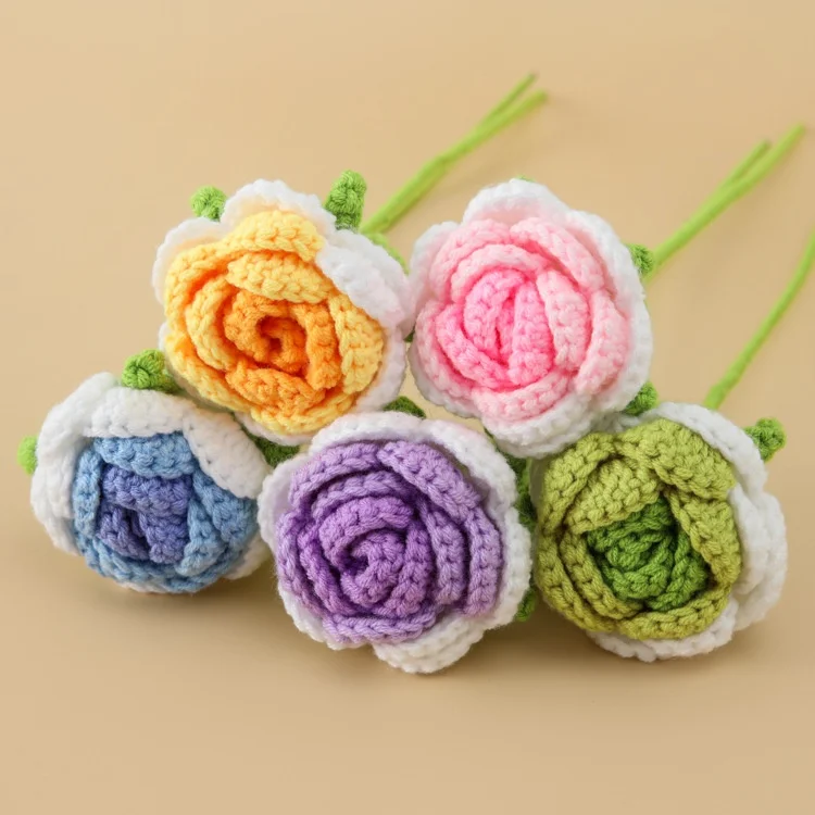 Creative Finished Crochet Gradient Wool Rose Single Valentine's Day Chinese Valentine's Day Christmas Bouquet Flower Sewing Kit