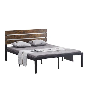 Modern Design Customizable Size Headboard with Wooden Board Metal Bed Frame for Hotel School or Apartment Bedroom Furniture