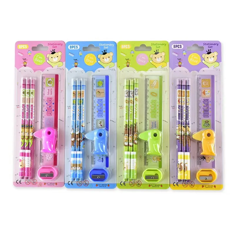 Hot Selling Lovely Stationery HB Pencil Set Blister Card for School and Office With Eraser Sharpener Custom Gift Kid