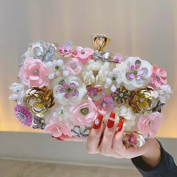 2024 New Arrival Flower Metal Handbags Ladies Luxury New Design Stylish  Chain Clutch Evening Bags