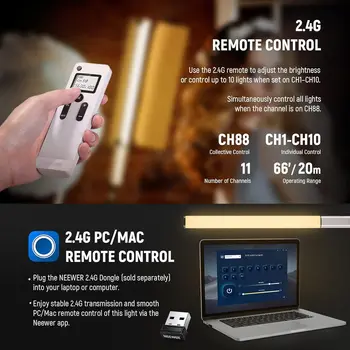 NEEWER CL124 PRO Handheld LED Light Stick 3200K-5600K Bi Color Photography Tube Video Light Wand With 2.4G Control detail image