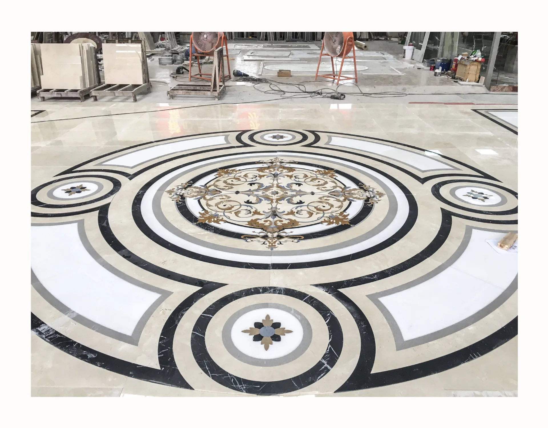 product yd stone vintage classic design flower tile jet marble mosaic polished surface for villa living room bathroom floors 1 year-6