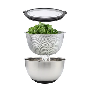 Stainless Steel Mixing Bowls 3QT 20CM Salad Mixing Bowl Set With Colander