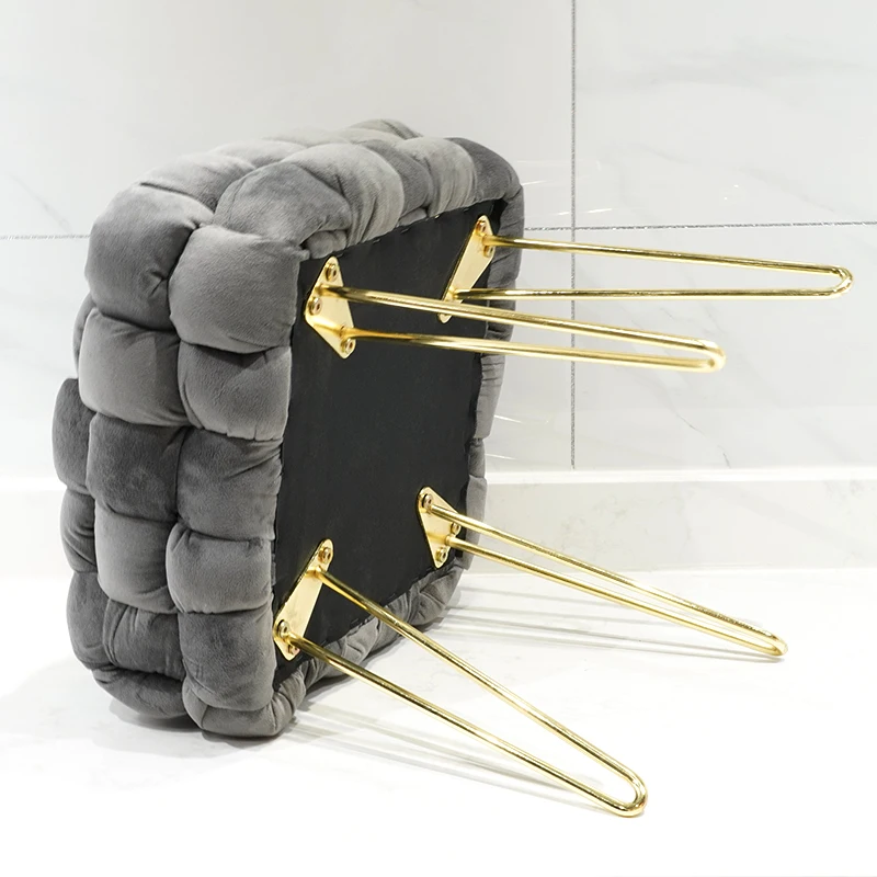 HStex 2021 Velvet Stool Tufted Soft Ottoman Round Stool Pouffe Ottoman Footstool Chair Foot Stool