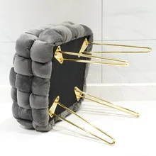 HStex 2021 Velvet Stool Tufted Soft Ottoman Round Stool Pouffe Ottoman Footstool Chair Foot Stool