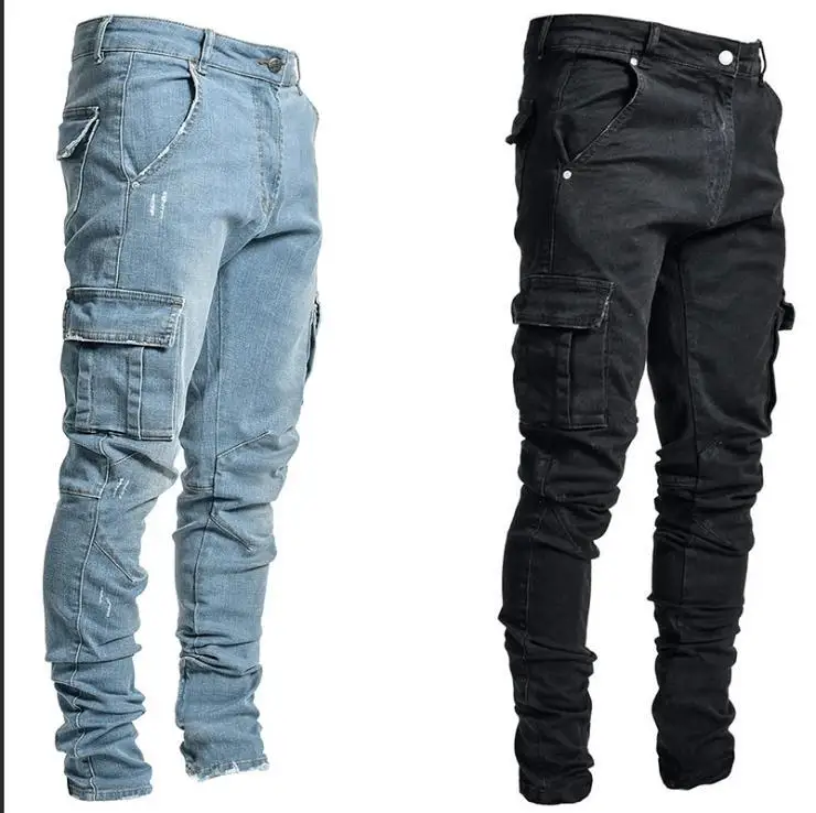 Everland OEM Zip up Solid Color Customized logo Classic Fashion New Jeans Men Side Pocket Small Foot Skinny Jeans