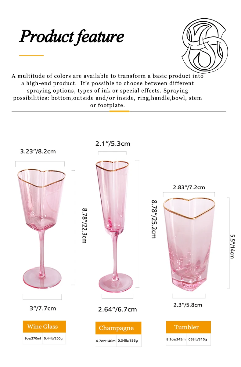 Pink Glassware Pink Color Heart Shaped Champagne Flute Crystal Wine