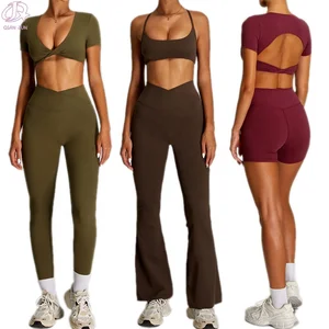 Custom Logo Outdoor Sports Gym Sets Quick Dry Running Yoga Suit Solid Color Gym Wear