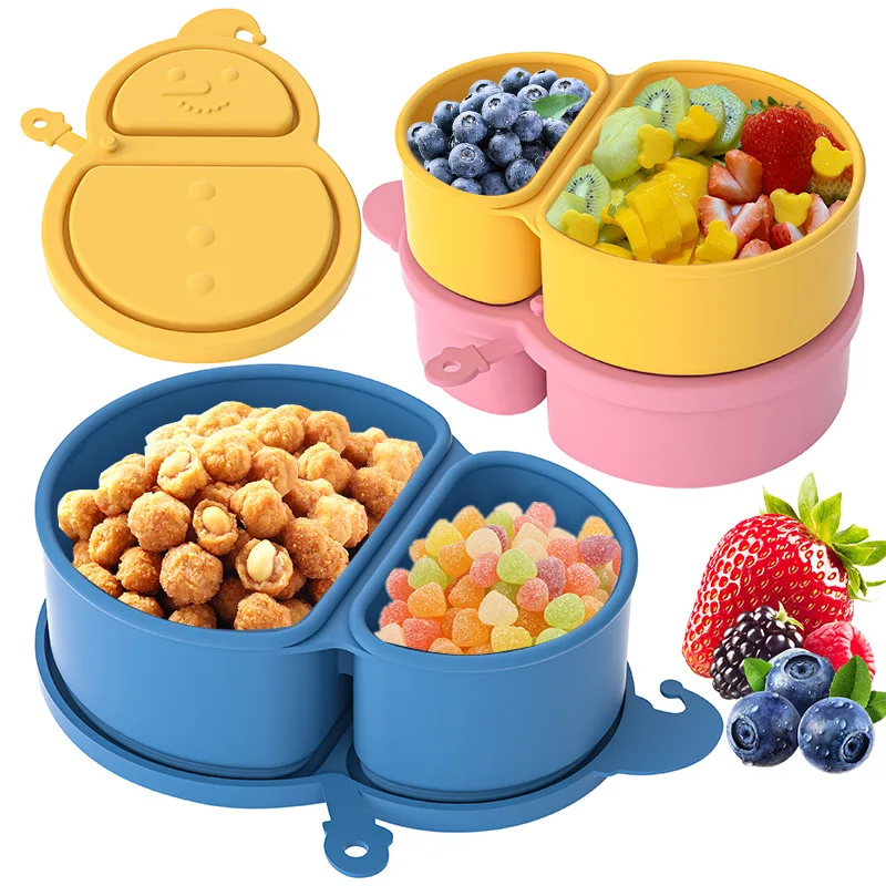 Silicone Divided Snack Box, Snowman Airtight Food Container, Food-Grade Reusable Bento Box, Leakproof Portable Lunch Container