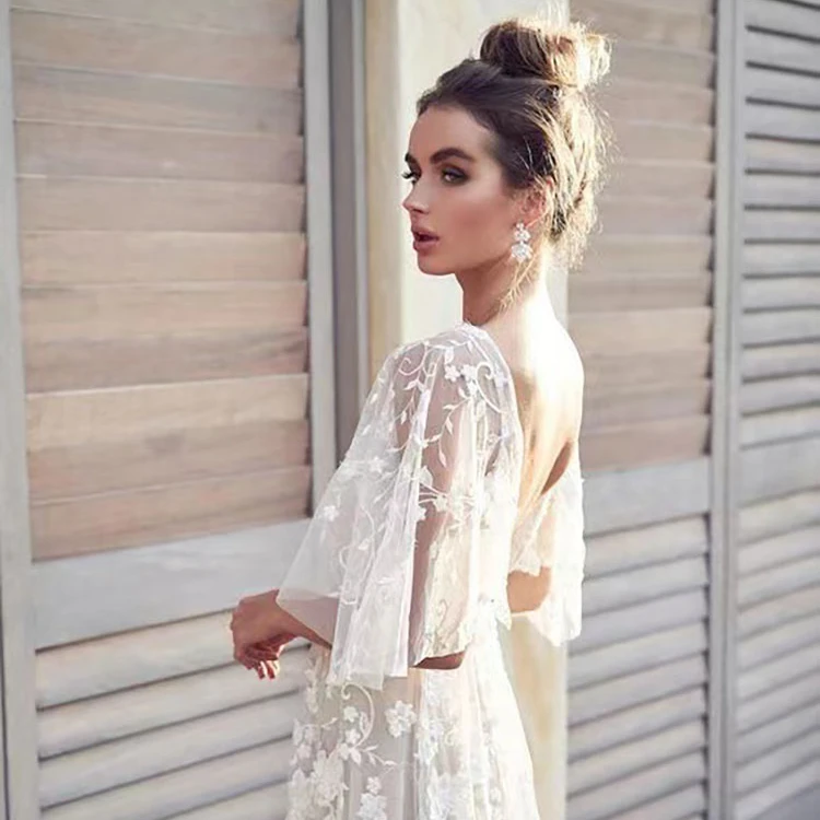 2023 Spring and Summer New Deep V Mid Length Dress Lace Backless Evening Dress
