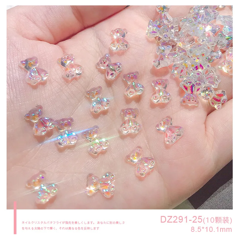 3D Cute Bear Resin Nail Art Decorations,Crystal Bear Shaped Nail Charms Art  Accessories,Jelly Ornaments Design Manicure Tips Decor, 10pcs