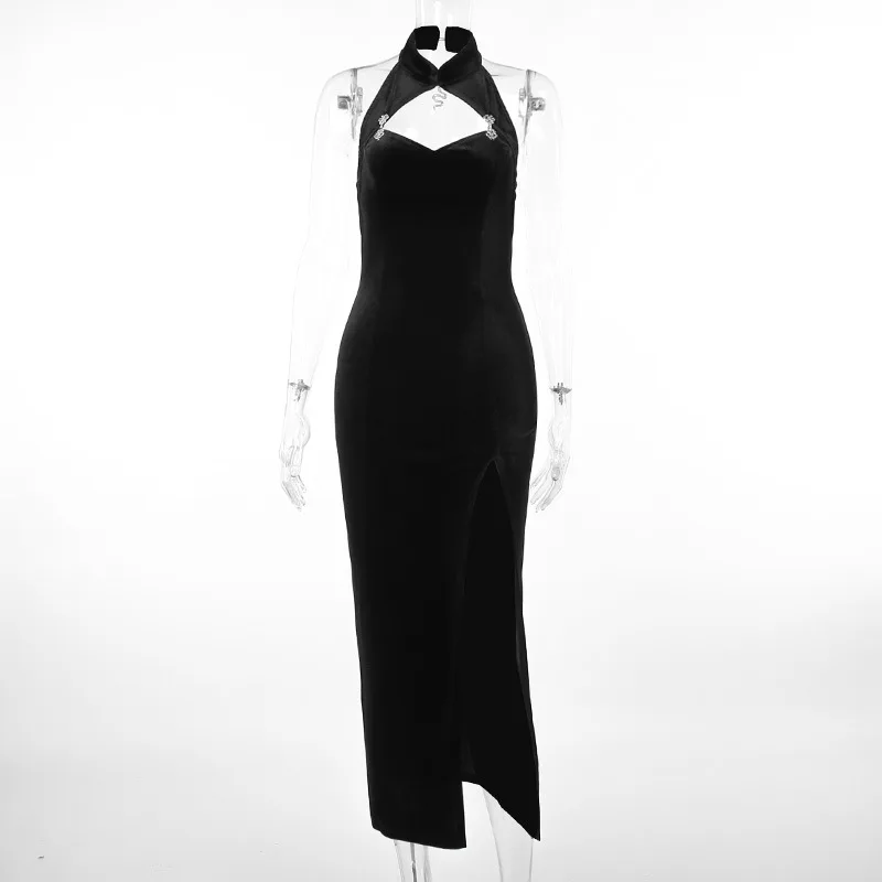 Gothic Spaghetti Straps Backless Split Club Party Dresses Women's Velvet  Bat Shape Sleeveless Midi Bodycon Dress| Alibaba.com