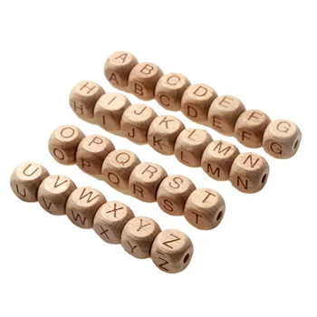 12mm Organic Beech Wood Cube Alphabet Letter Beads Wooden Beads Teether Making