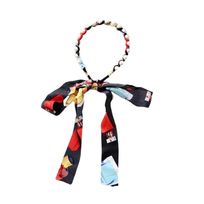 
Оптом женские плетеные повязки на голову, новая летняя лента для волос с жемчугом, Кружевной Галстук-бабочка 