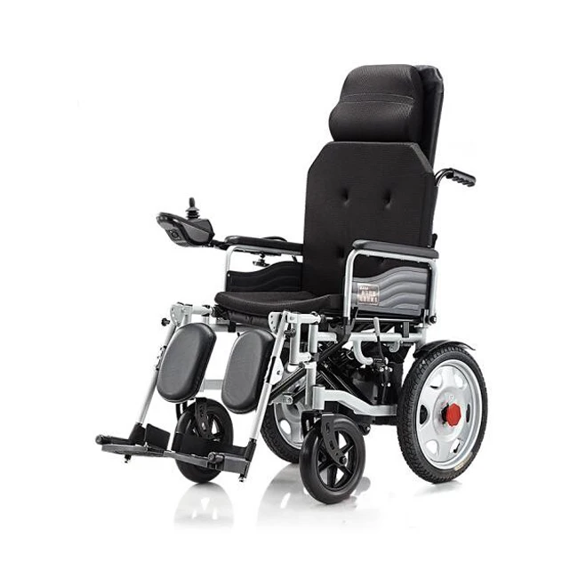 2023 Nova vroča prodaja, poceni zložljiv prenosni električni invalidski voziček z visokim naslonom, zložljiv ležeči invalidski voziček