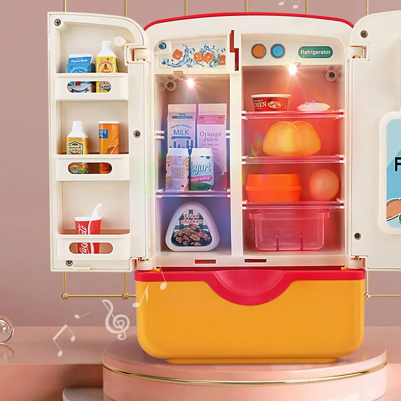 Pretend Play Refrigerator Fridge Toy With Spray Function Simulation