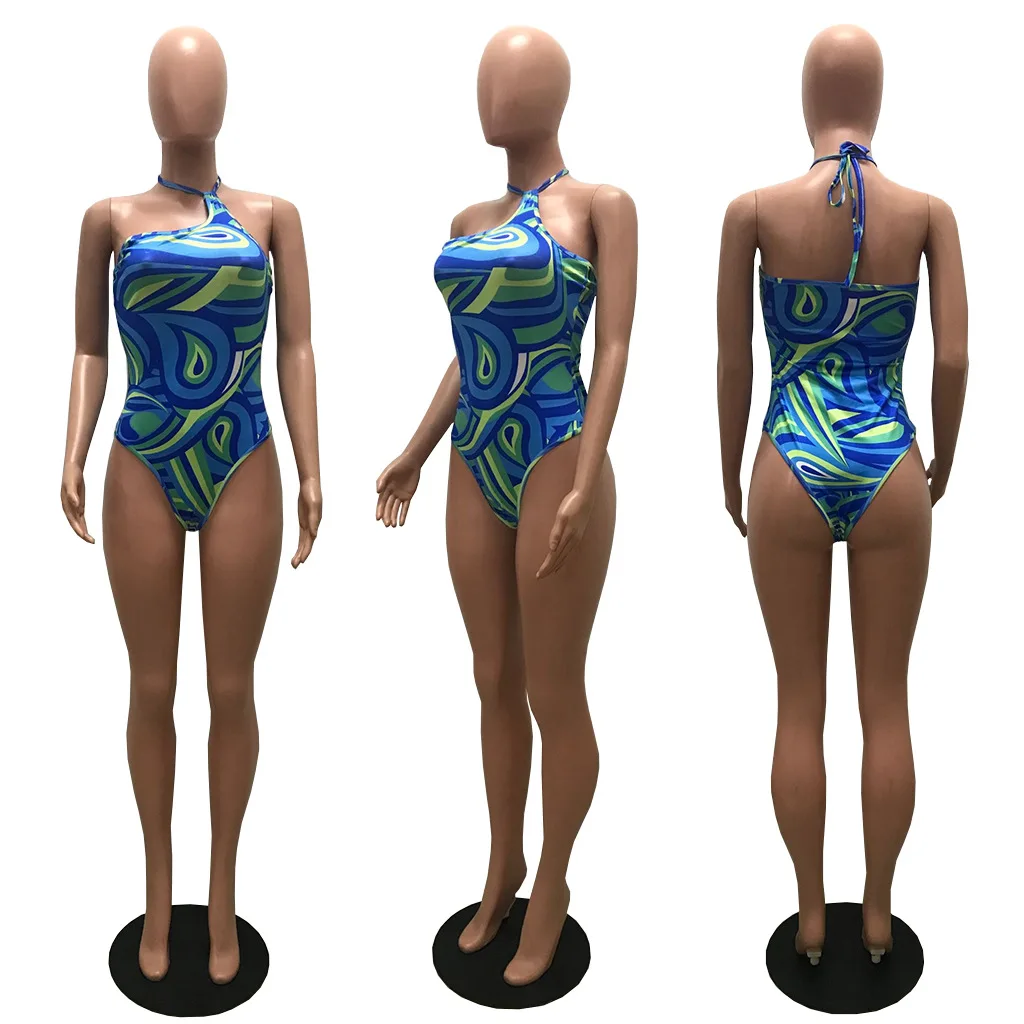 2022 Newest Design printing  sexy bodysuit swimsuit summer sleeveless beachwear one piece swimsuit for women