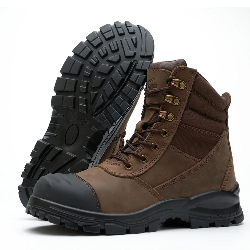 ZG L605 Brown Crazy Horse Leather Steel Toe Safety Boot Modern