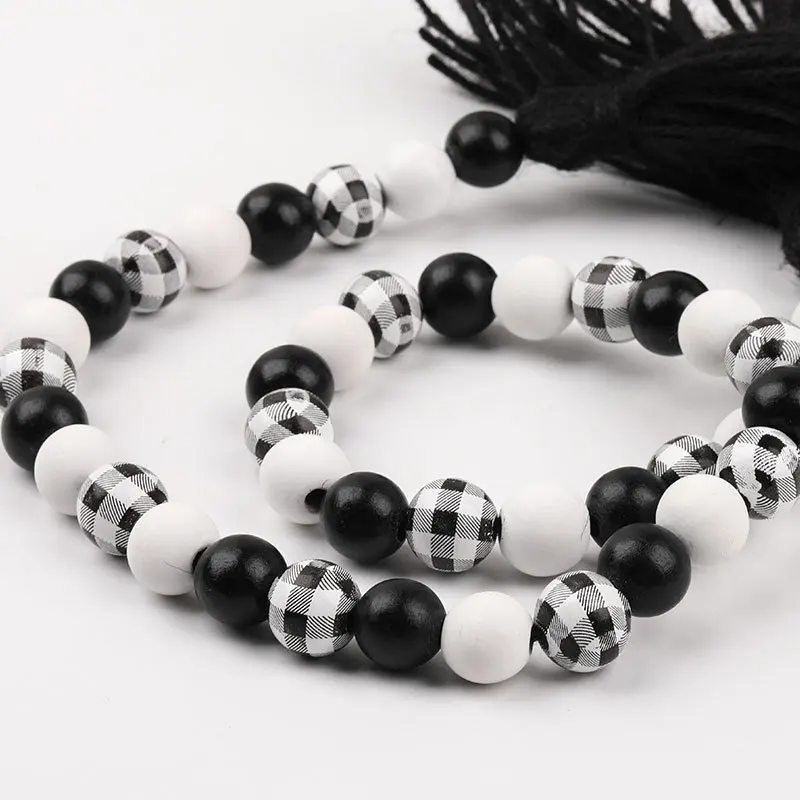 Черно-белая деревянная гирлянда из бусин с кисточками пасхальный фермерский деревенский деревянный бисер натуральных Большой Настенный